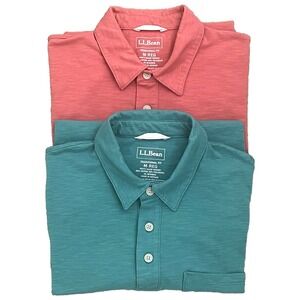 LL Bean Lot of 2 Mens Polo Shirt M Lakewashed Performance Traditional Fit Pocket